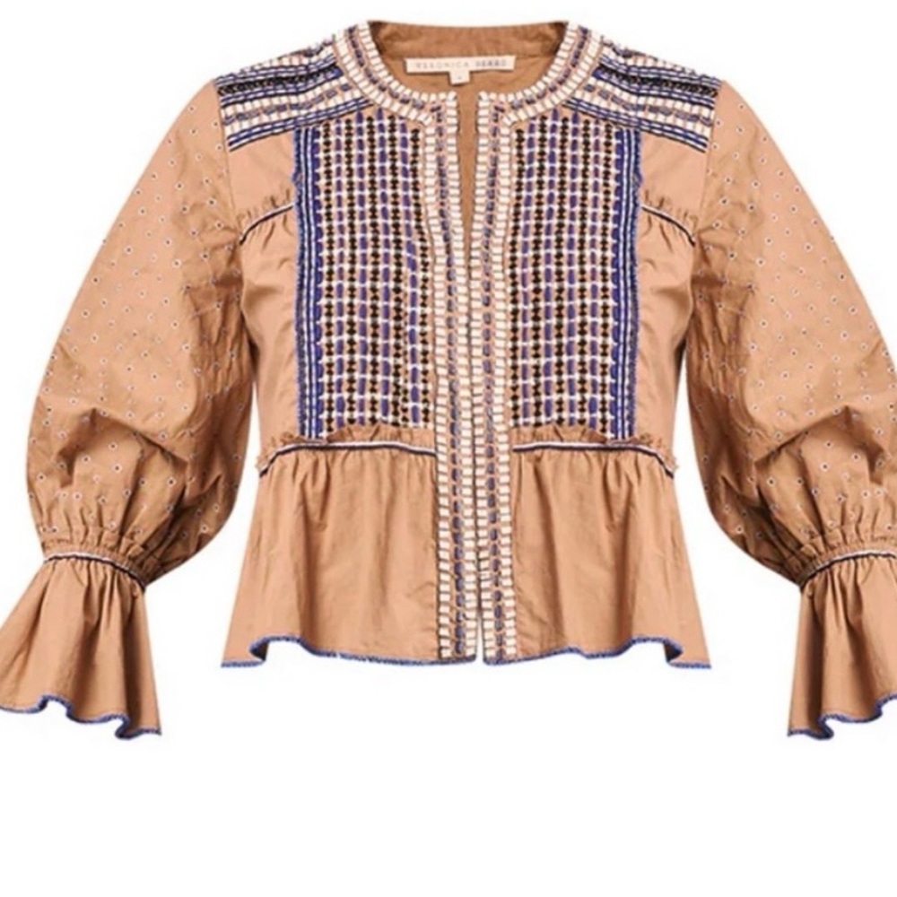 Veronica Beard Camel Jacket with Beaded, Embroidered Paneling Sz L NWT